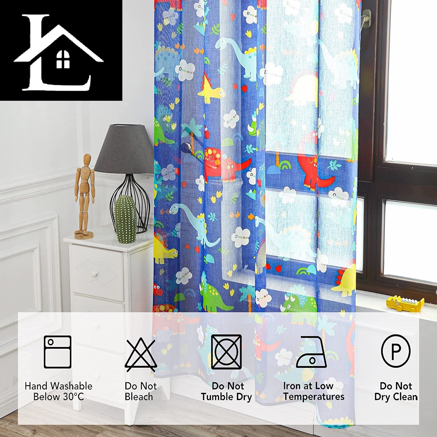 Cortinas Infantiles Niño Translucido Dos Paneles de 140x260cm- Cortinas Juveniles Animales para Habitación Sala de Estar 2 Piezas Patrón de Dinosaurio