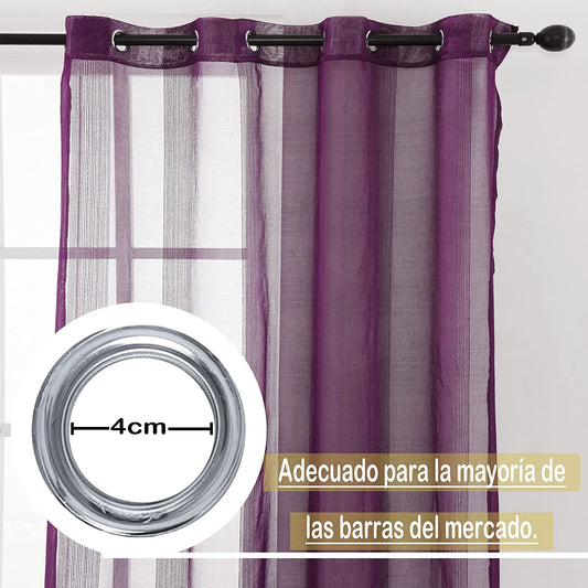 Cortina Salón Dormitorio Translúcido Liso con Rayas Color Naranja - Visillo con Ojales Poliéster Color Sólido para Salón Dormitorio 140x260cm