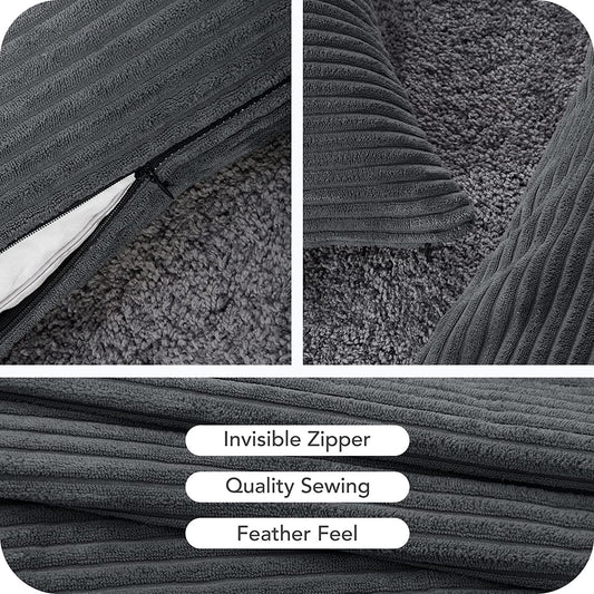 Funda de Cojines de Pana a Rayas Funda de Almohada Cuadrado Suave Decoración Moderna para Sofá Silla Habitación Cama Salón 45x45cm Gris