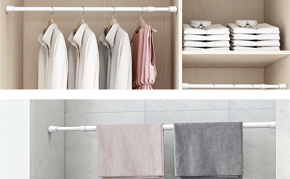 Barra Extensible Ajustable de Aluminio para baño, ropero, Armario y Cocina. Fácil Montaje, sin taladros ni Tornillos. Barra de tensión telescópica