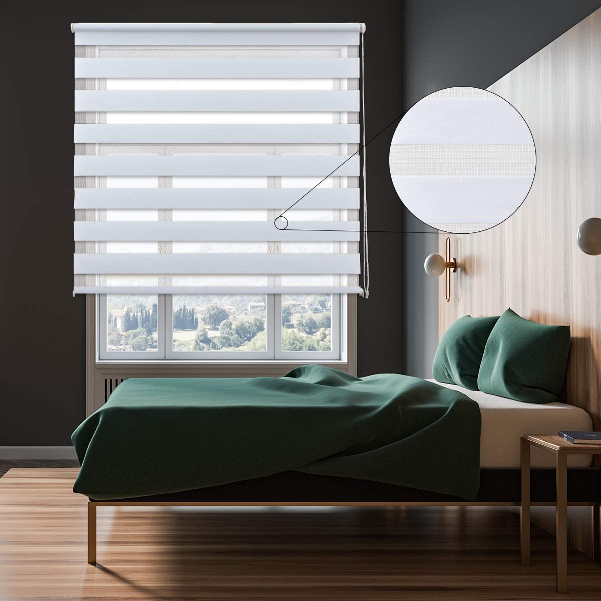 Estor Enrollable de Doble Capa Noche y Día (Blanco, 140x180cm)