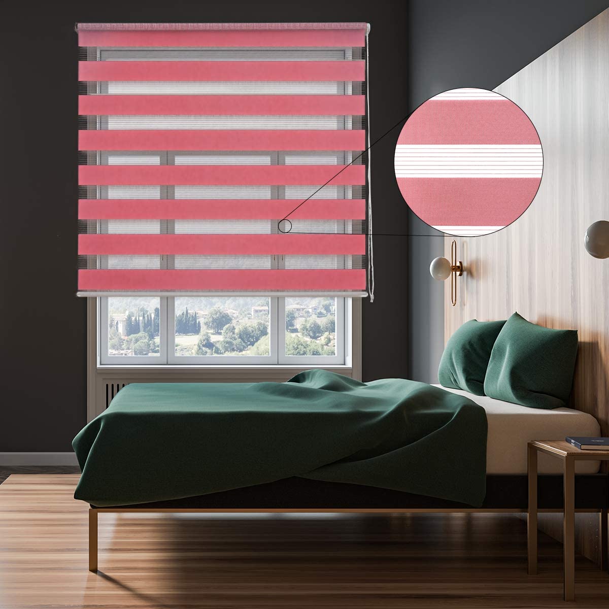 Estor Enrollable de Doble Capa Noche y Día (Blanco, 140x180cm)