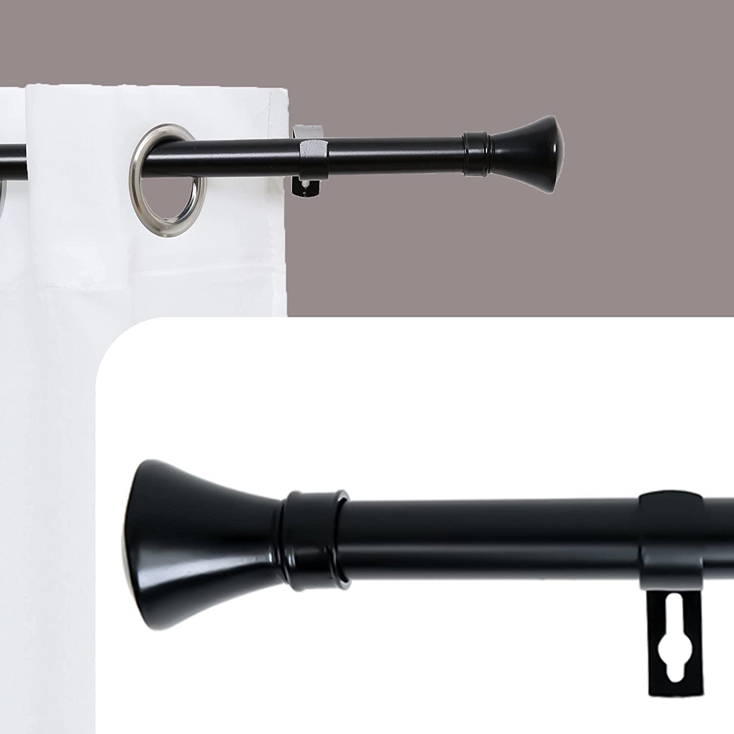 Barra Extensible para Cortina con terminales en Estilo de Rústico - Barra Cortina Decolativa incluiye Soportes y Anillos de Plásticos