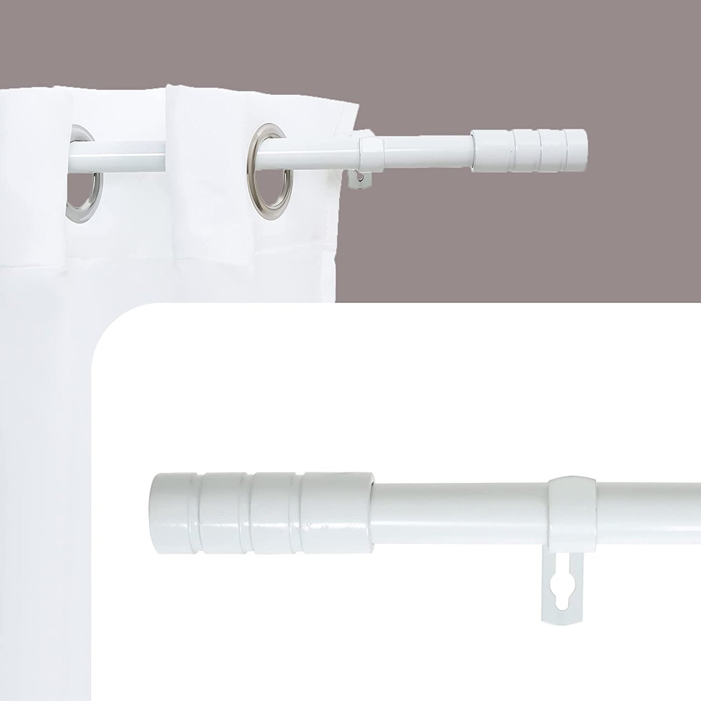 Barra Extensible para Cortina con terminales en Estilo de Rural - Barra Sencilla Forja Universal Extensible Decolativa con Soportes y Anillos de Plásticos