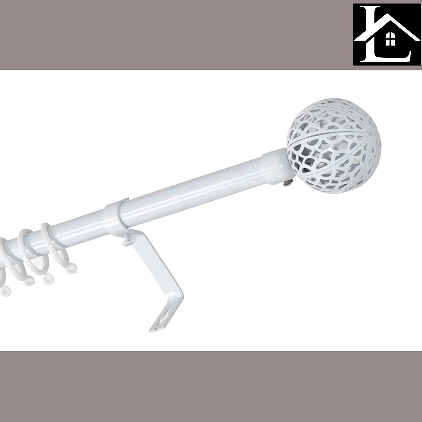 Barra Extensible para Cortina con terminales en Estilo de Moderno - Barra Cortina Básica Rectángula incluiye Soportes y Anillos de Plásticos