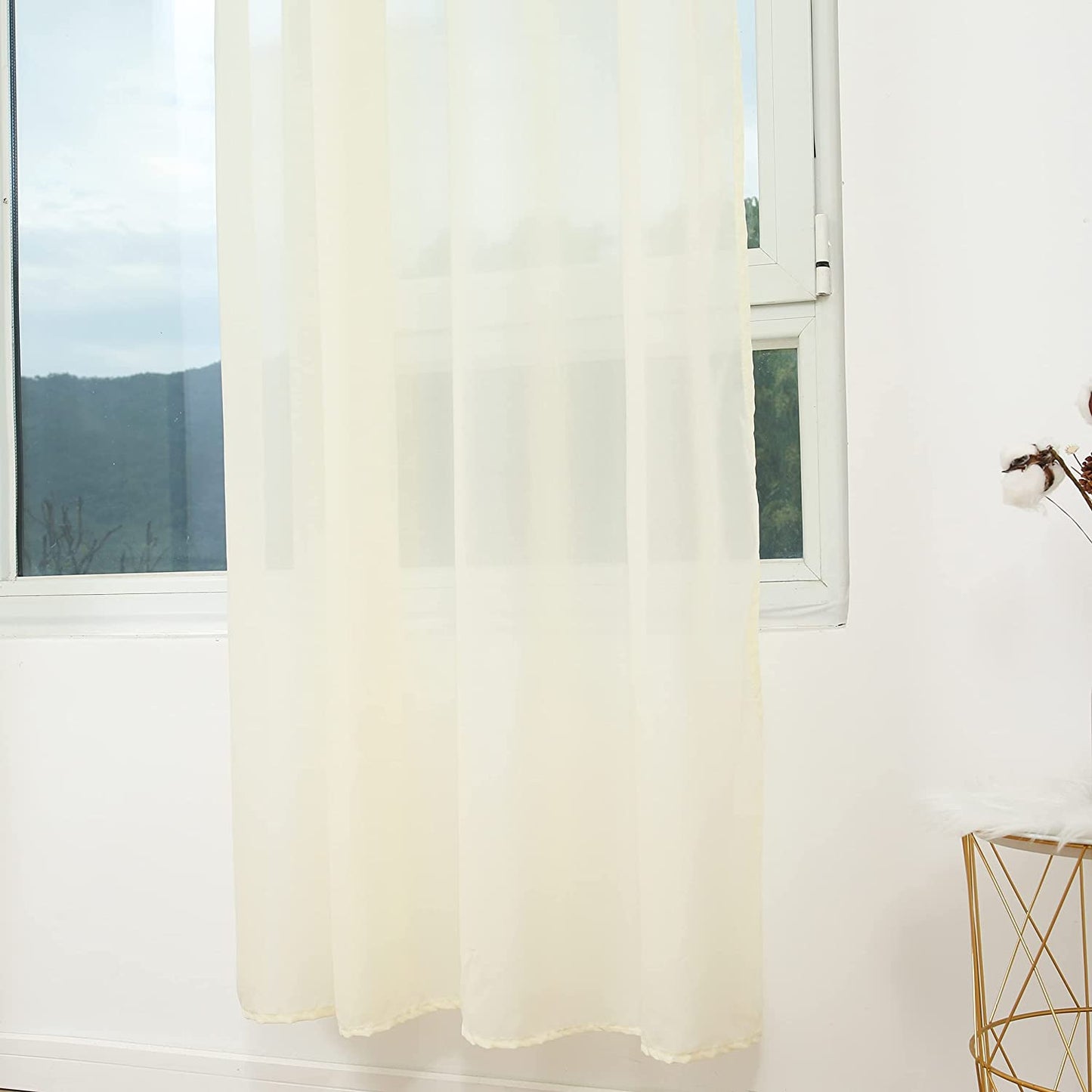 Cortina Salón Dormitorio Translucido de Gasa Estampado - Visillo Estampado Tejido de Gasa Beige para Salón Dormitorio