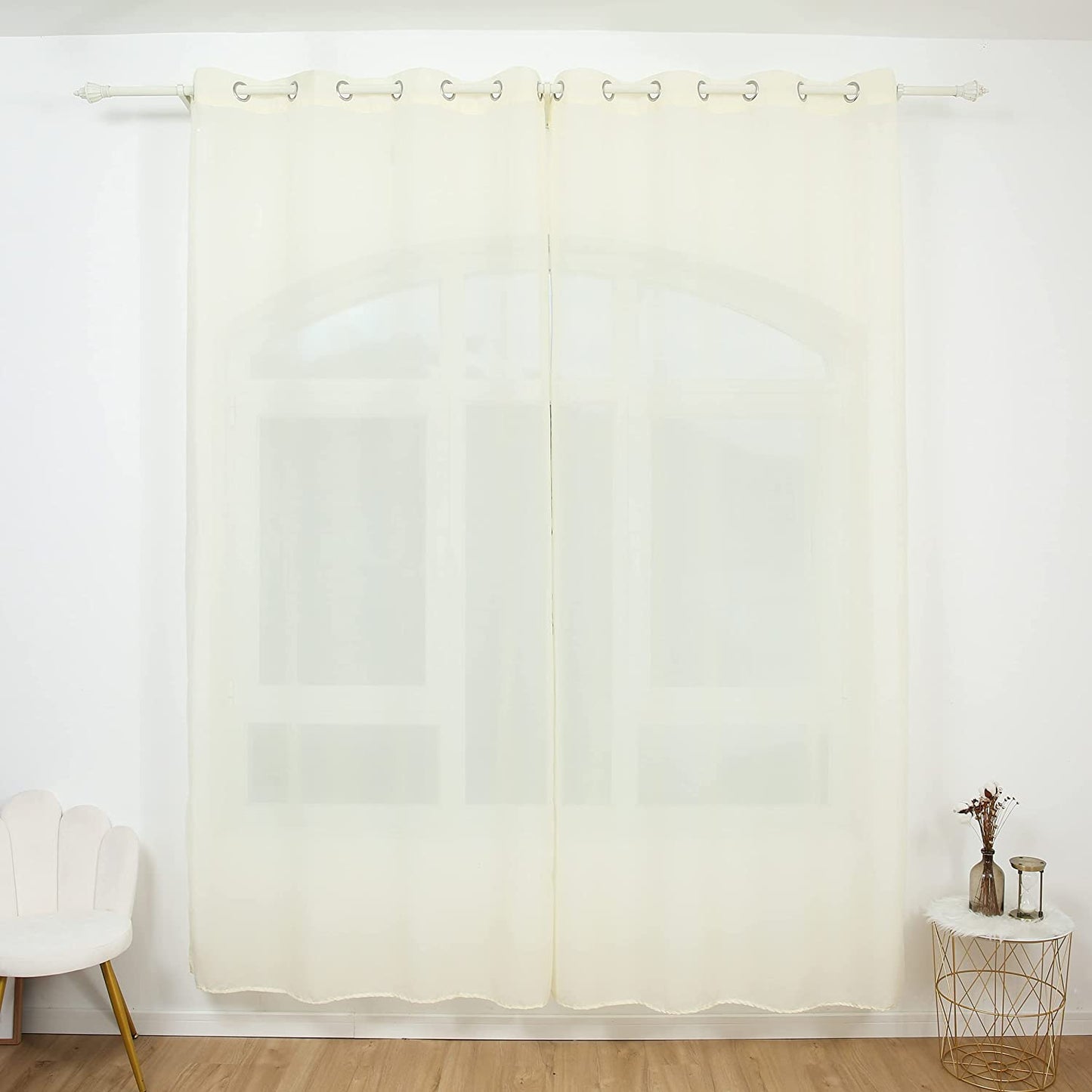 Cortina Salón Dormitorio Translucido de Gasa Estampado - Visillo Estampado Tejido de Gasa Beige para Salón Dormitorio