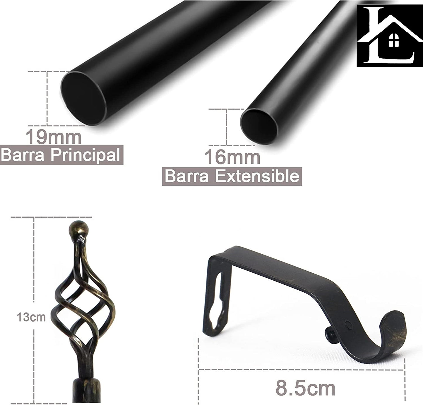Barra Extensible para Cortina con terminales en forma de Piña