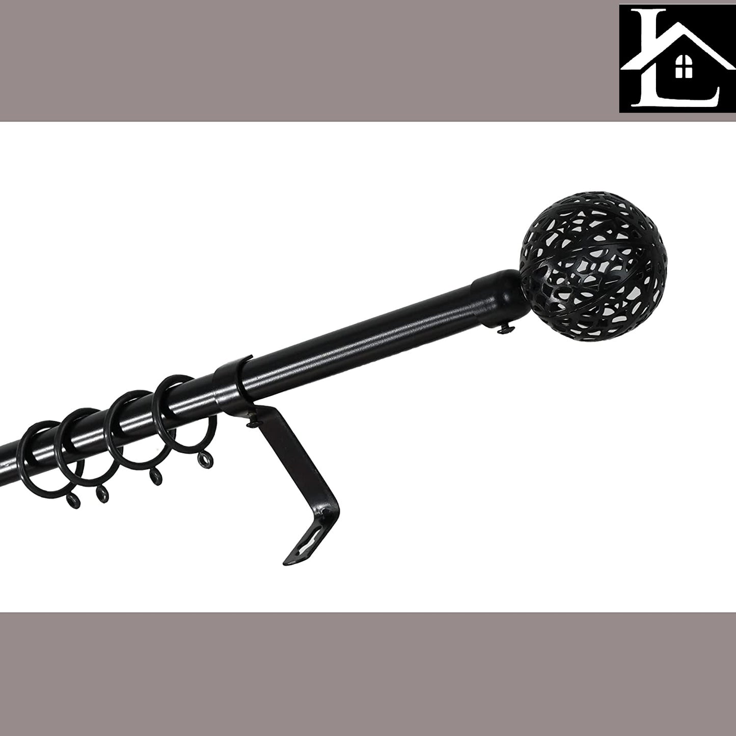 Barra Extensible para Cortina con terminales en Estilo de Moderno - Barra Cortina Básica Rectángula incluiye Soportes y Anillos de Plásticos