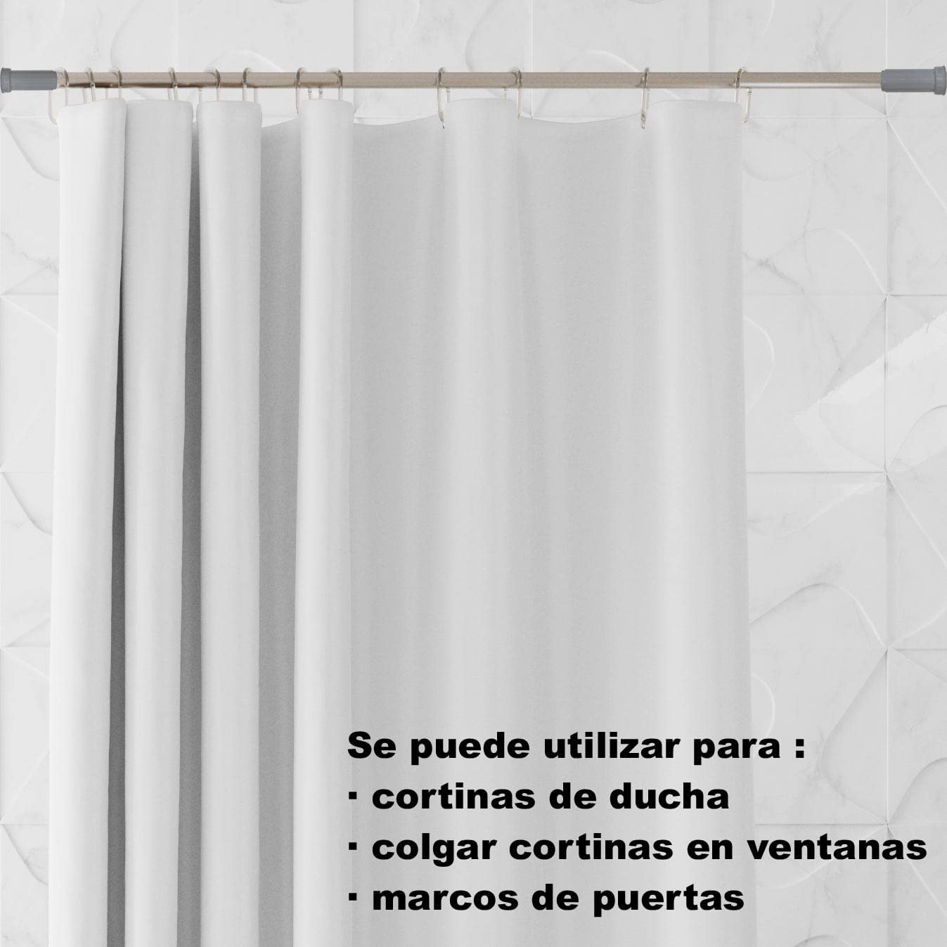 Barra Extensible Ajustable de Aluminio para baño, ropero, Armario y Cocina. Fácil Montaje, sin taladros ni Tornillos. Barra de tensión telescópica