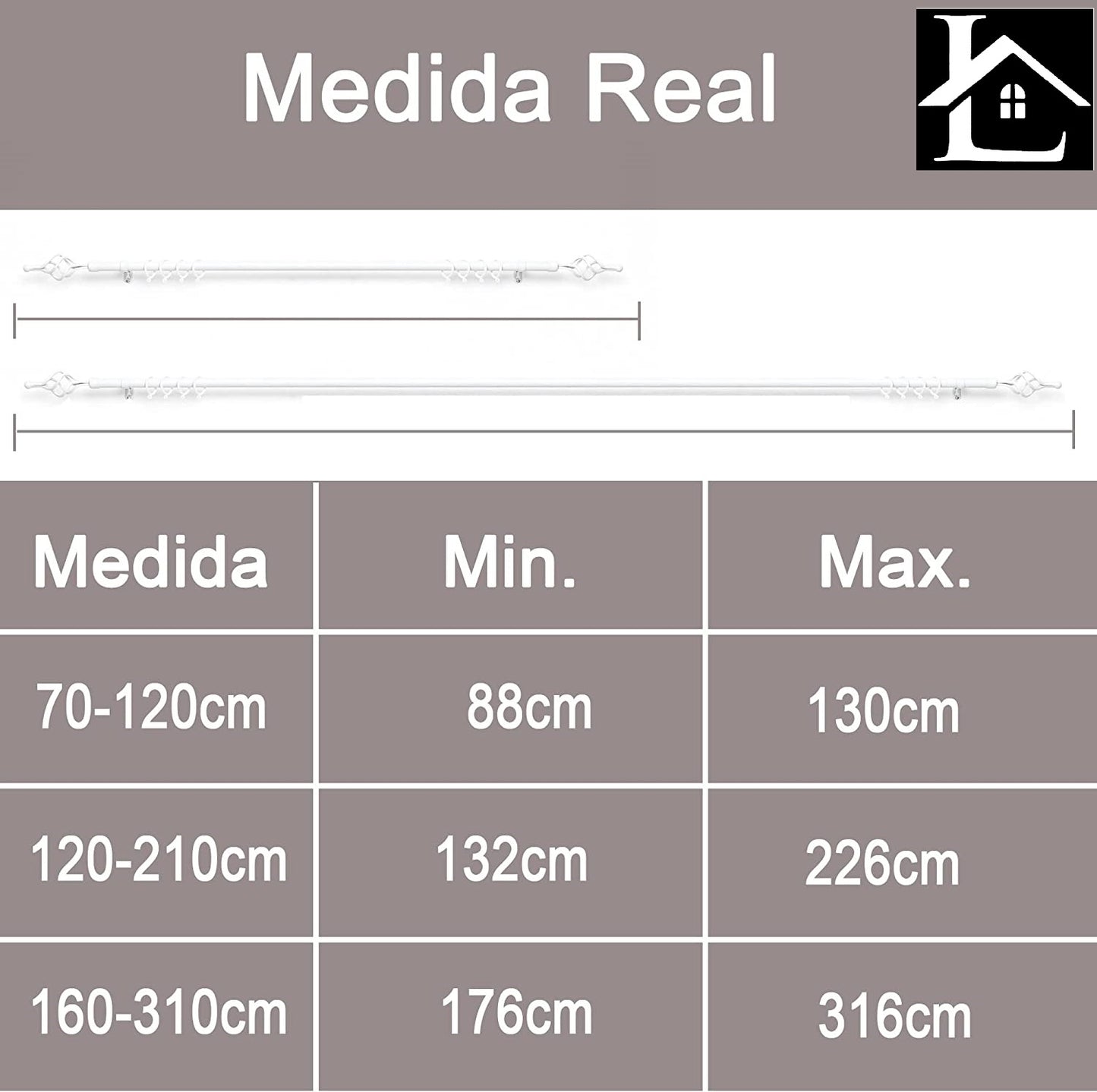 Barra Extensible para Cortina con terminales en forma de Piña