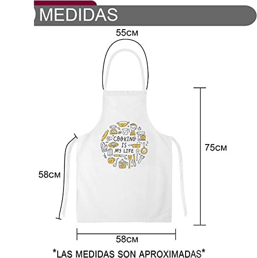Delantales de Cocina , Ajustable Delantal Unisexo Adultos Delantales de Cocinero para Chef Jardinería Cafetería Barbacoa Pintar Hornear