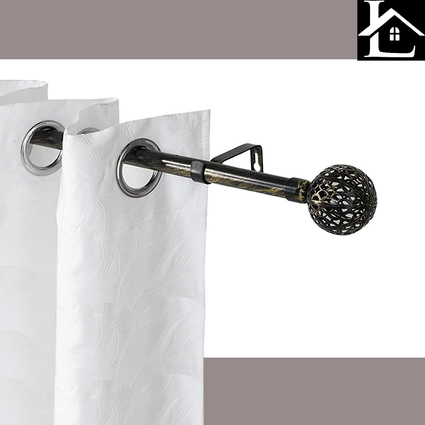 Barra Extensible para Cortina con terminales en Estilo de Moderno - Barra Cortina Básica Rectángula incluiye Soportes y Anillos de Plásticos