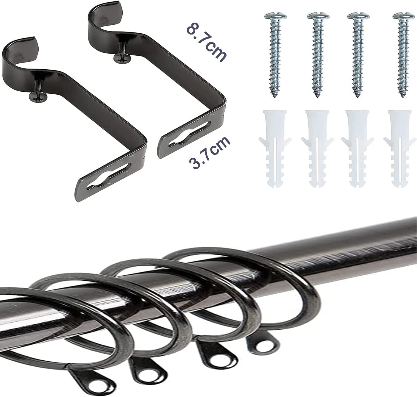 Cortina Extensible con Terminales en Estilo de Piña Redondeado - Barra Cortina Decolativa incluiye Soportes y Anillos