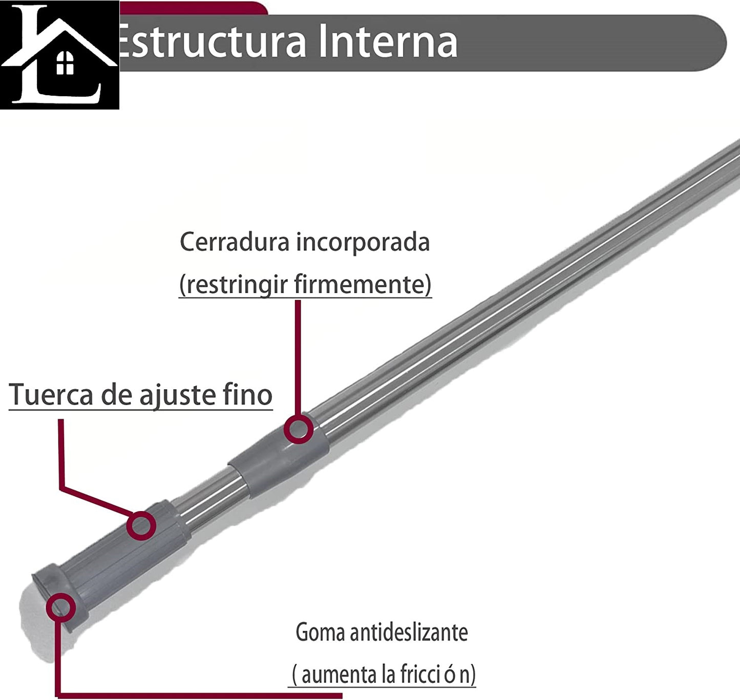 Barra Extensible Ajustable de Aluminio para baño, ropero, Armario y Cocina. Fácil Montaje, sin taladros ni Tornillos. Barra de tensión telescópica