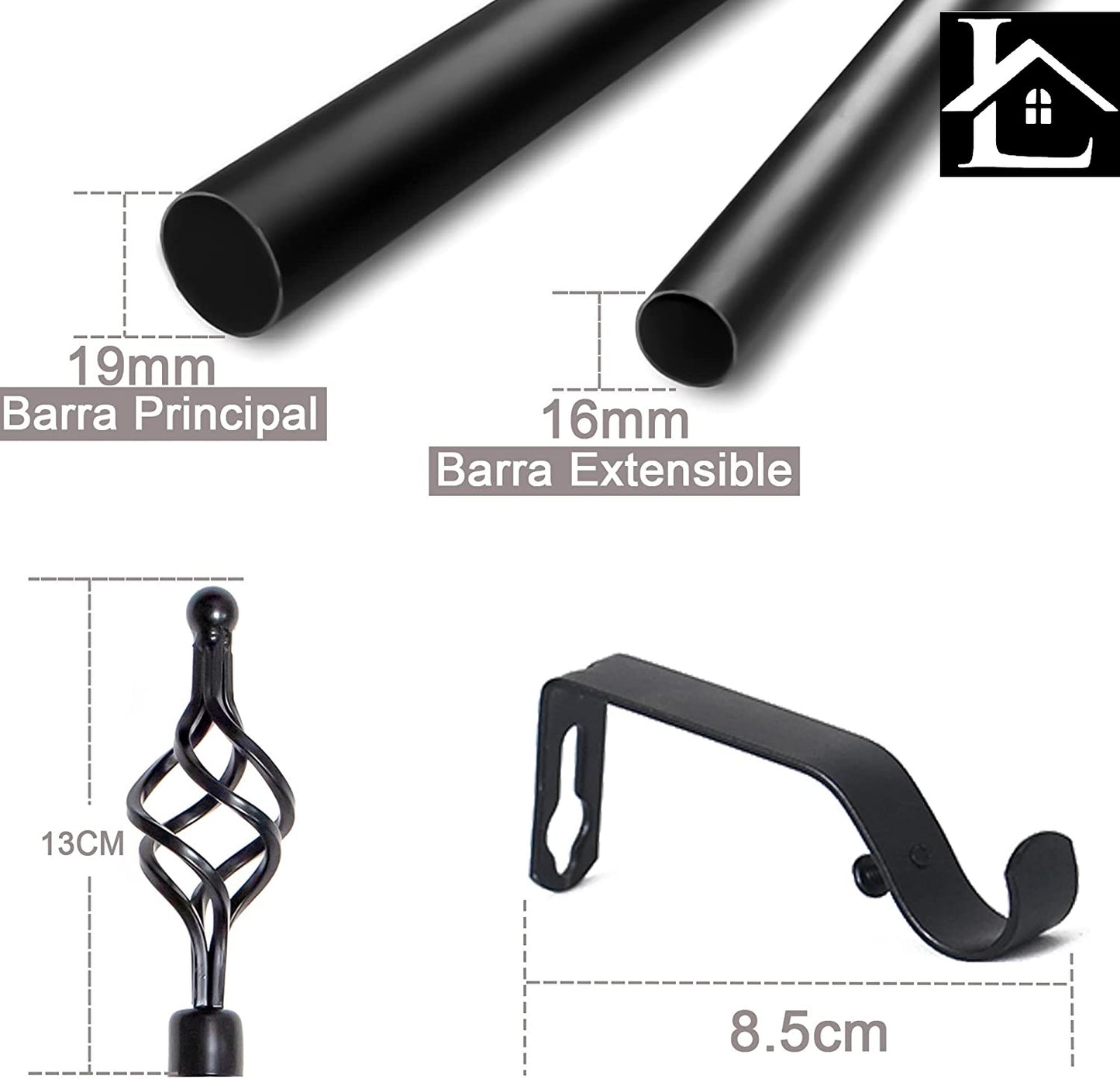 Barra Extensible para Cortina con terminales en forma de Piña