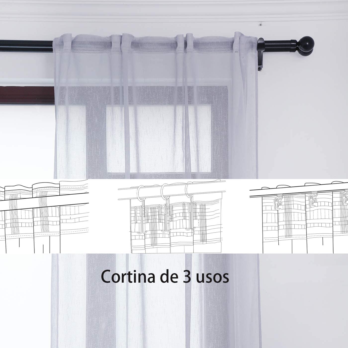 Cortinas Translúcida Fresca Transparente para Sala Cuarto Dormitorio Habitación Comedor Cocina Salón 140x260
