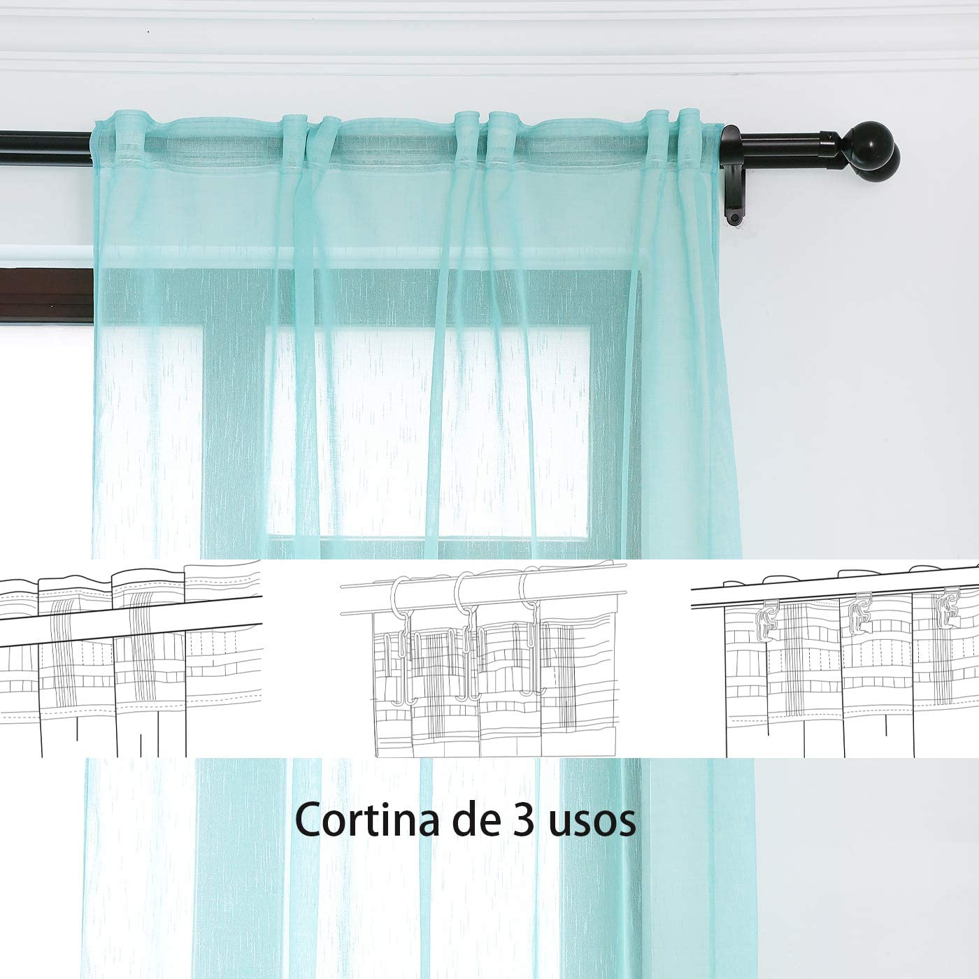 Cortinas Translúcida Fresca Transparente para Sala Cuarto Dormitorio Habitación Comedor Cocina Salón 140x260