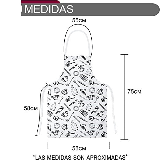 Delantales de Cocina , Ajustable Delantal Unisexo Adultos Delantales de Cocinero para Chef Jardinería Cafetería Barbacoa Pintar Hornear