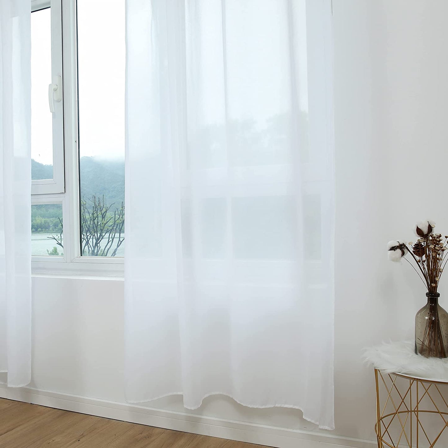 Cortina Salón Dormitorio Translucido de Gasa Estampado - Visillo Estampado Tejido de Gasa Beige para Salón Dormitorio