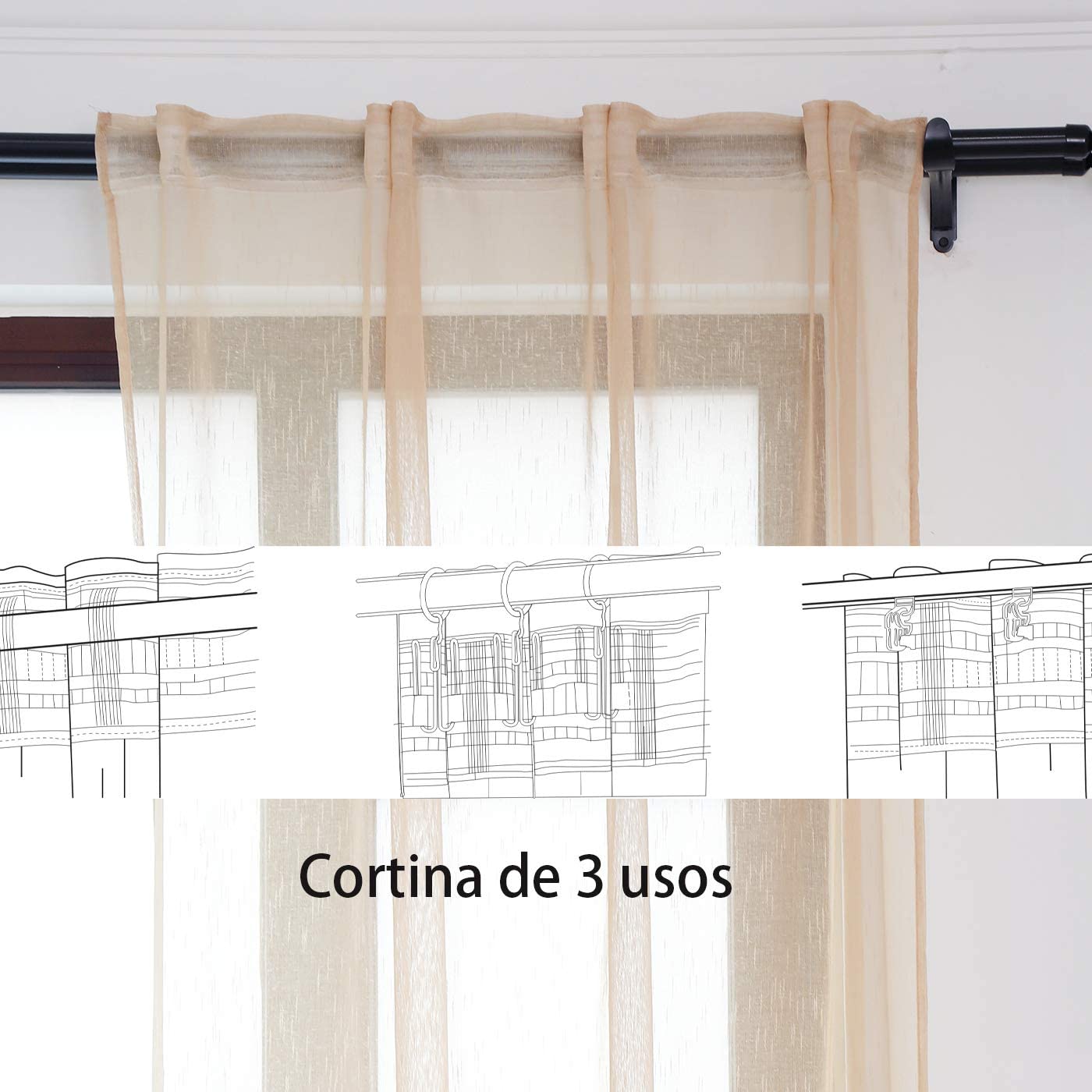 Cortinas Translúcida Fresca Transparente para Sala Cuarto Dormitorio Habitación Comedor Cocina Salón 140x260