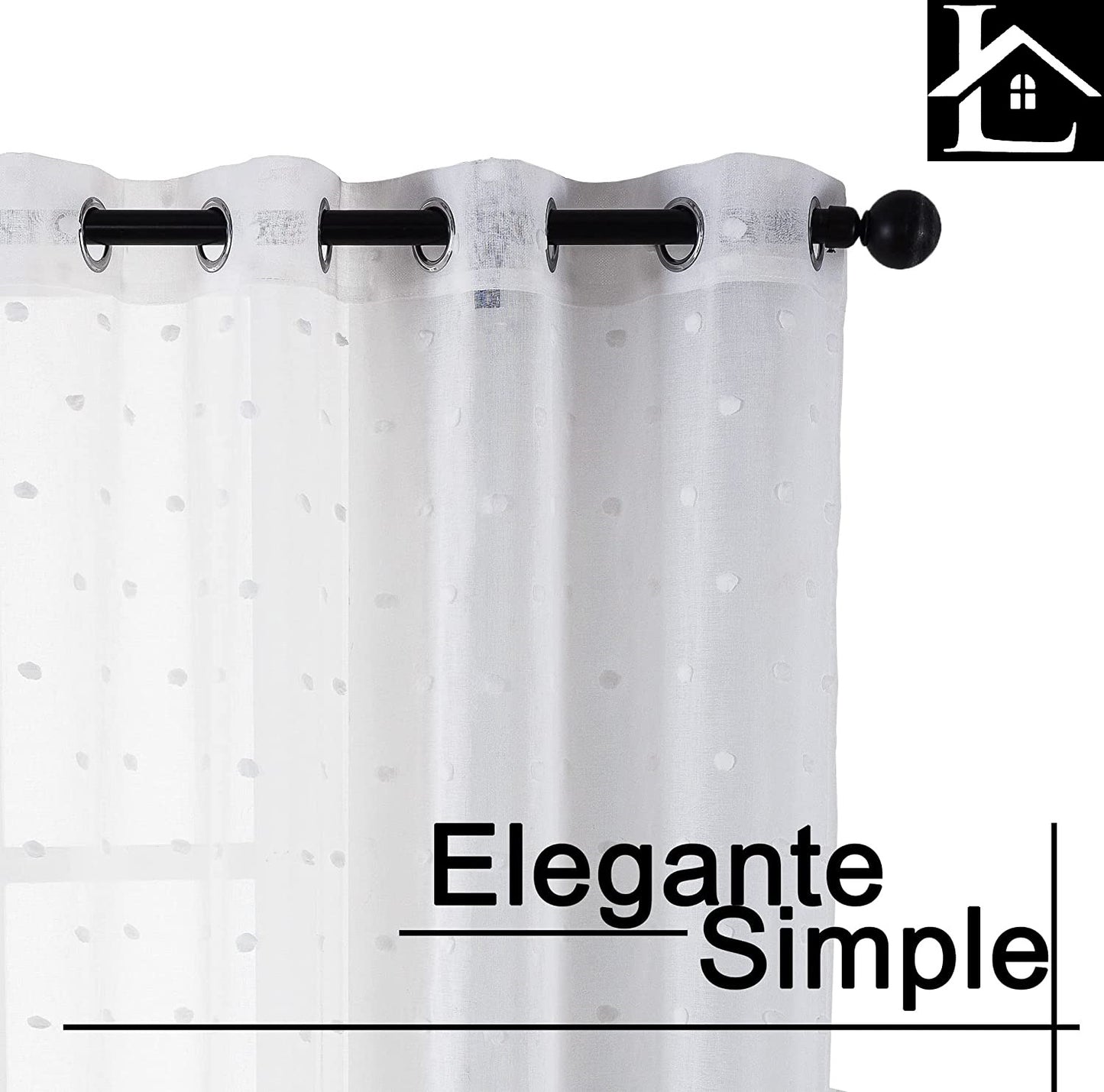 Cortina Sálon Dormitorio Translúcida con Diseño de Pompones levantados para Ventana Cocina Comedor 140x260cm Blanco