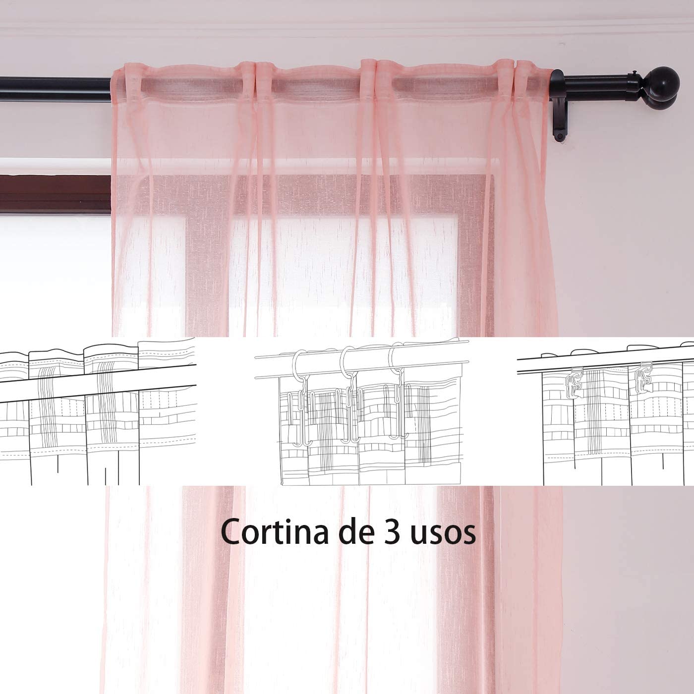 Cortinas Translúcida Fresca Transparente para Sala Cuarto Dormitorio Habitación Comedor Cocina Salón 140x260