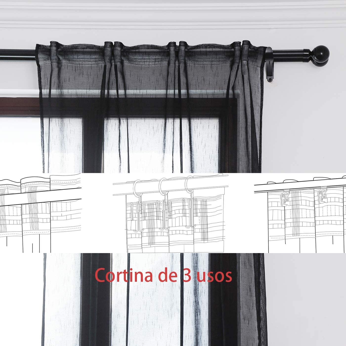Cortinas Translúcida Fresca Transparente para Sala Cuarto Dormitorio Habitación Comedor Cocina Salón 140x260