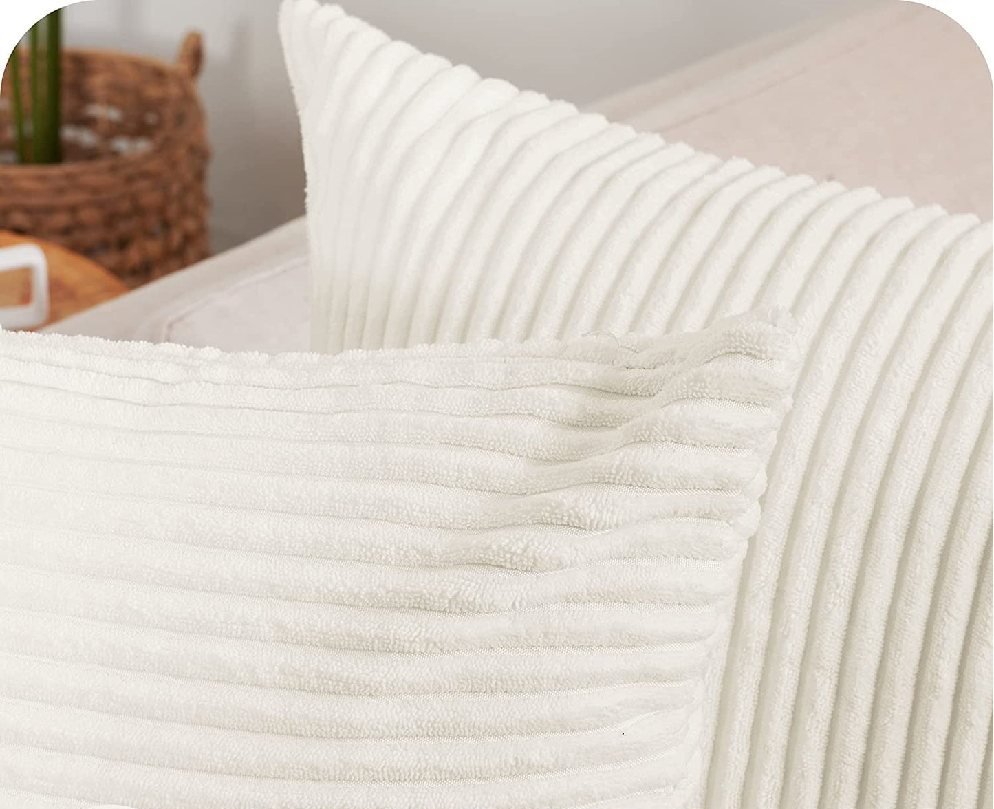 Funda de Cojines de Pana a Rayas Funda de Almohada Cuadrado Suave Decoración Moderna para Sofá Silla Habitación Cama Salón 45x45cm Beige