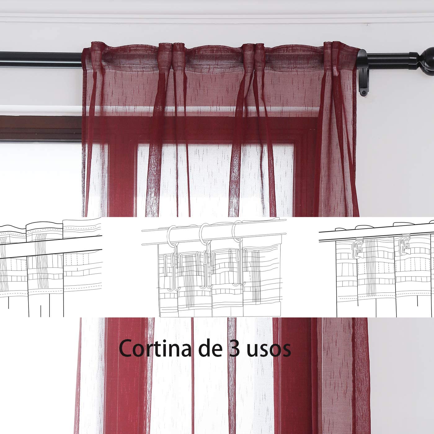 Cortinas Translúcida Fresca Transparente para Sala Cuarto Dormitorio Habitación Comedor Cocina Salón 140x260