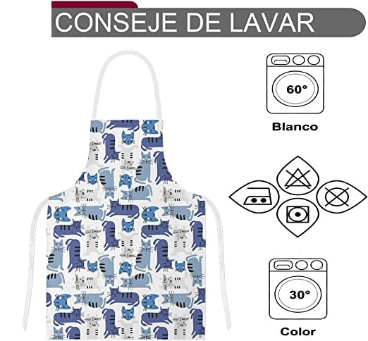 Delantales de Cocina , Ajustable Delantal Unisexo Adultos Delantales de Cocinero para Chef Jardinería Cafetería Barbacoa Pintar Hornear