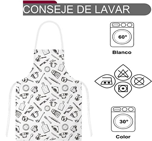 Delantales de Cocina , Ajustable Delantal Unisexo Adultos Delantales de Cocinero para Chef Jardinería Cafetería Barbacoa Pintar Hornear