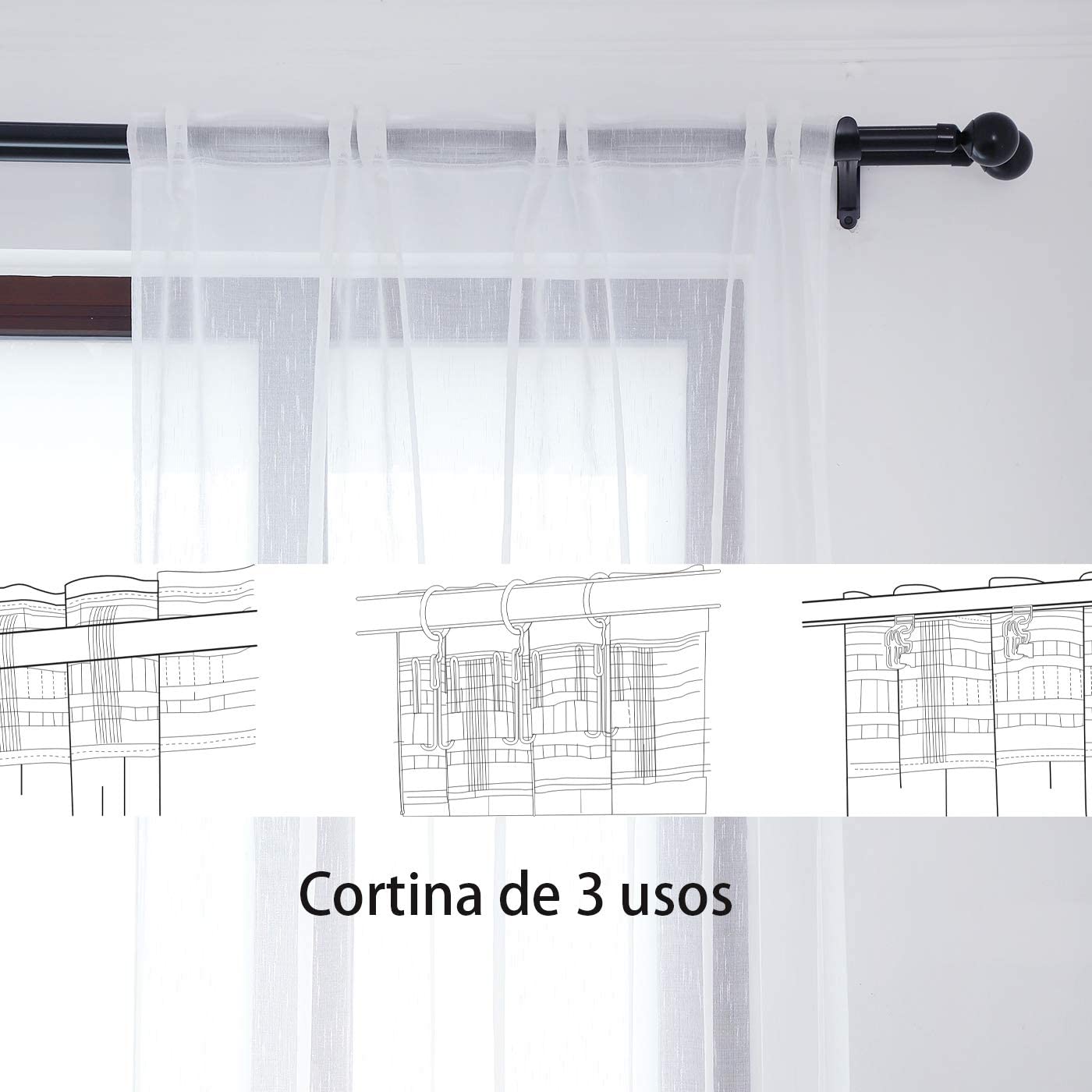 Cortinas Translúcida Fresca Transparente para Sala Cuarto Dormitorio Habitación Comedor Cocina Salón 140x260