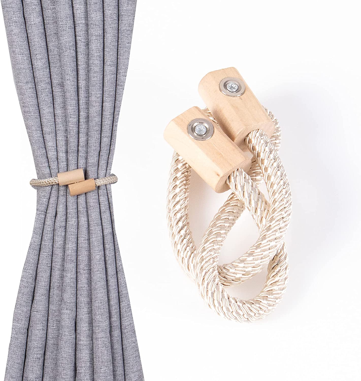 Abrazaderas Cortinas, Correas de Imán para Cortina, Hebillas Cuerda con Detalle de Madela de Gancho para la Decoración de Cortinas