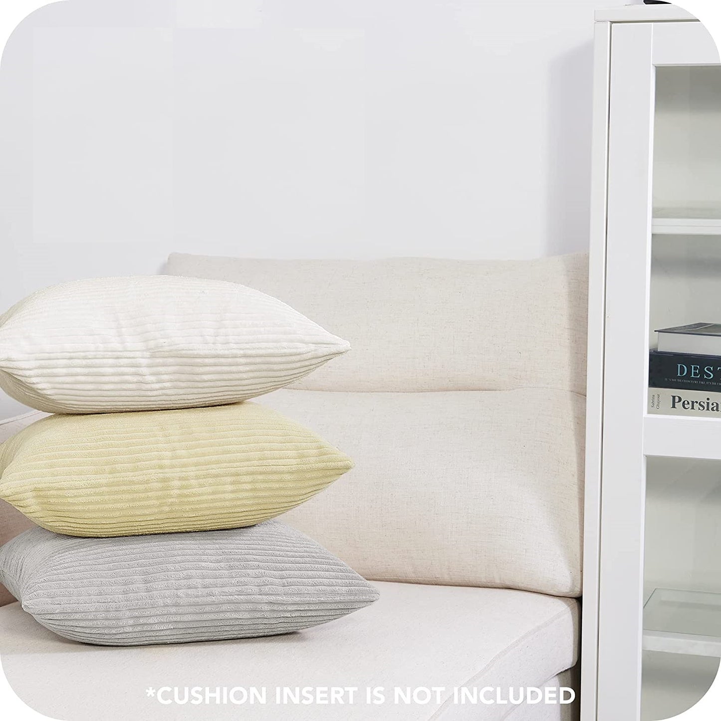 Funda de Cojines de Pana a Rayas Funda de Almohada Cuadrado Suave Decoración Moderna para Sofá Silla Habitación Cama Salón 45x45cm Beige