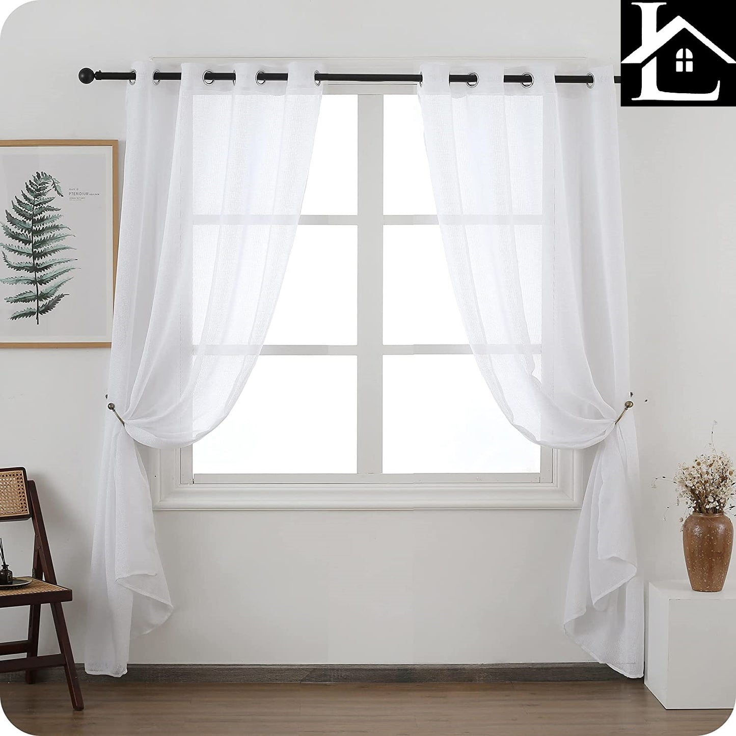 Cortina Salón Dormiorio Translúcido Tejido de Rejilla - Visillo para Ventana Cocina Comedor 140x260cm