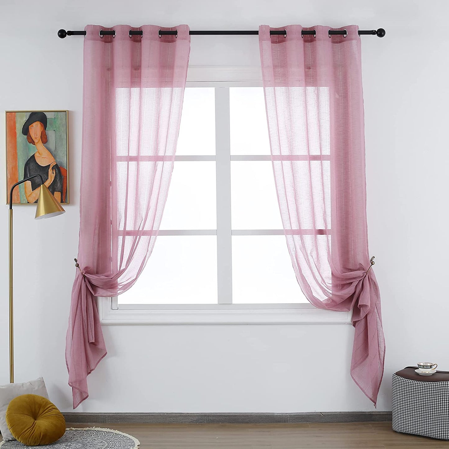 Cortina Salón Dormitorio Translúcido con diseño de Línea - Visillos Transparente 140x260cm para Salón Dormitorio