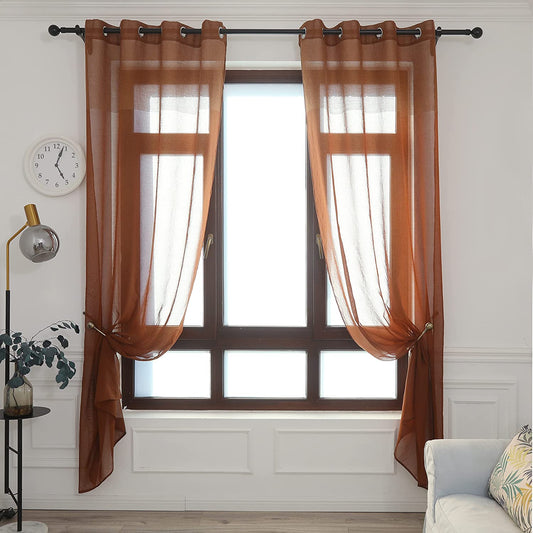 Cortina Salón Dormitorio Translúcido Tejido Flauta de algodón - Visillo con Ojales Poliéster Color Sólido para Salón Dormitorio 140x260cm