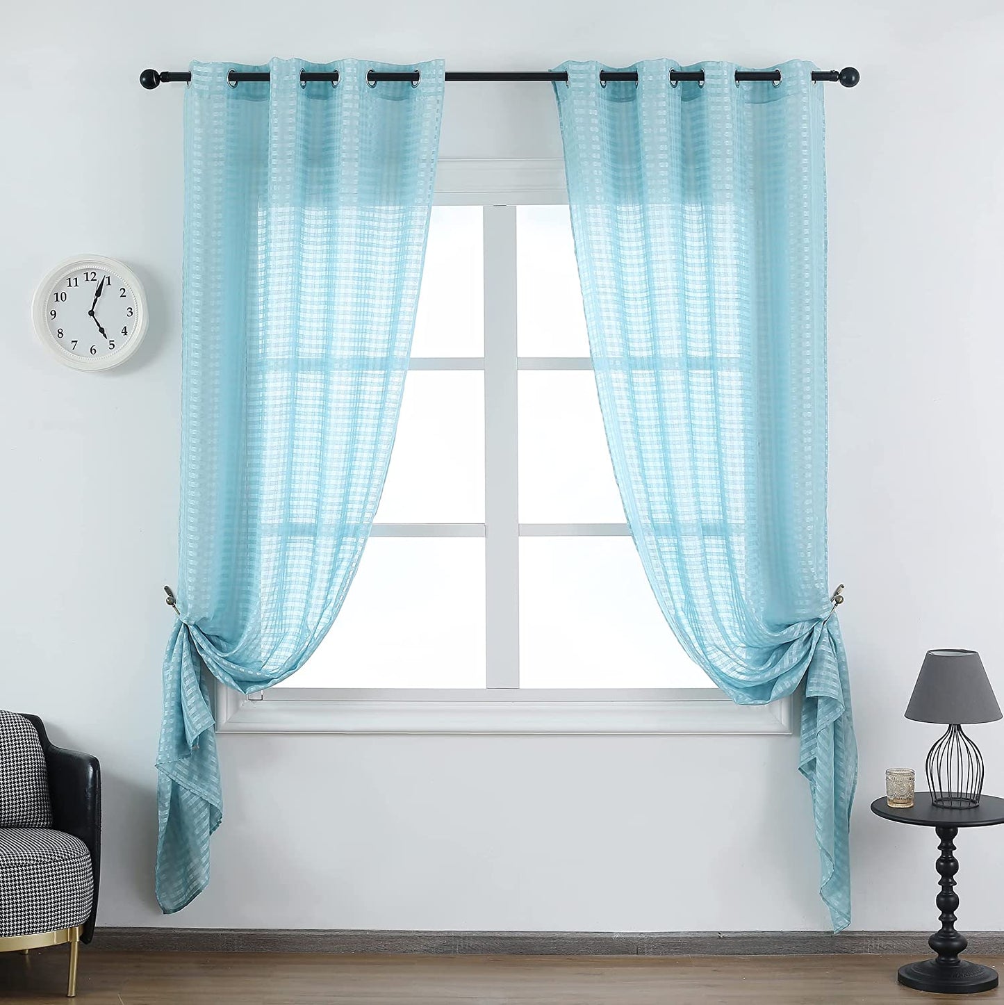 Cortina Salón Dormirotio Translúcido con diseño de Cuadrado - Visillos Transparente 140x260cm para Salón Dormitorio