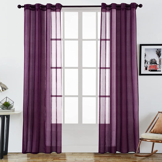 Cortina Salón Dormitorio Translúcido Liso con Rayas Color Naranja - Visillo con Ojales Poliéster Color Sólido para Salón Dormitorio 140x260cm