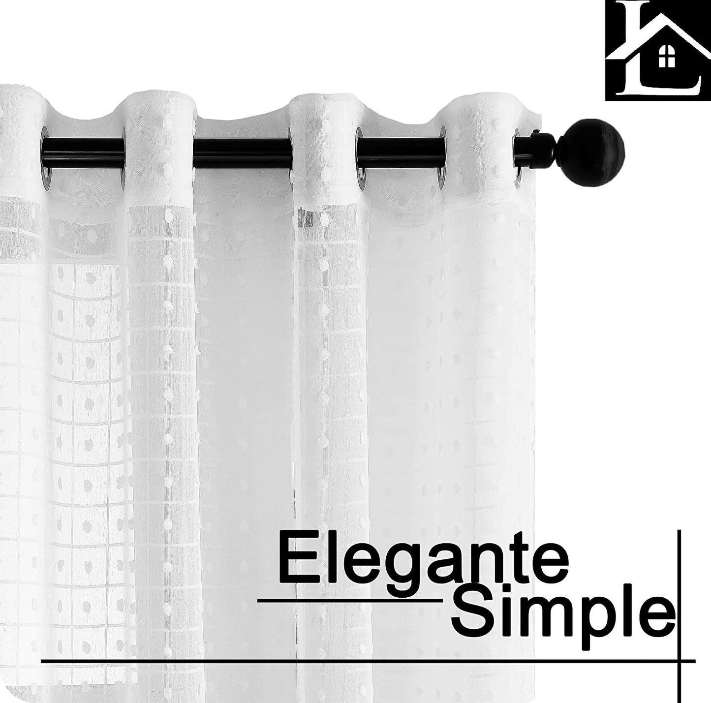 Cortina Sálon Dormitorio Translúcida con Diseño de Pompones levantados para Ventana Cocina Comedor 140x260cm Blanco