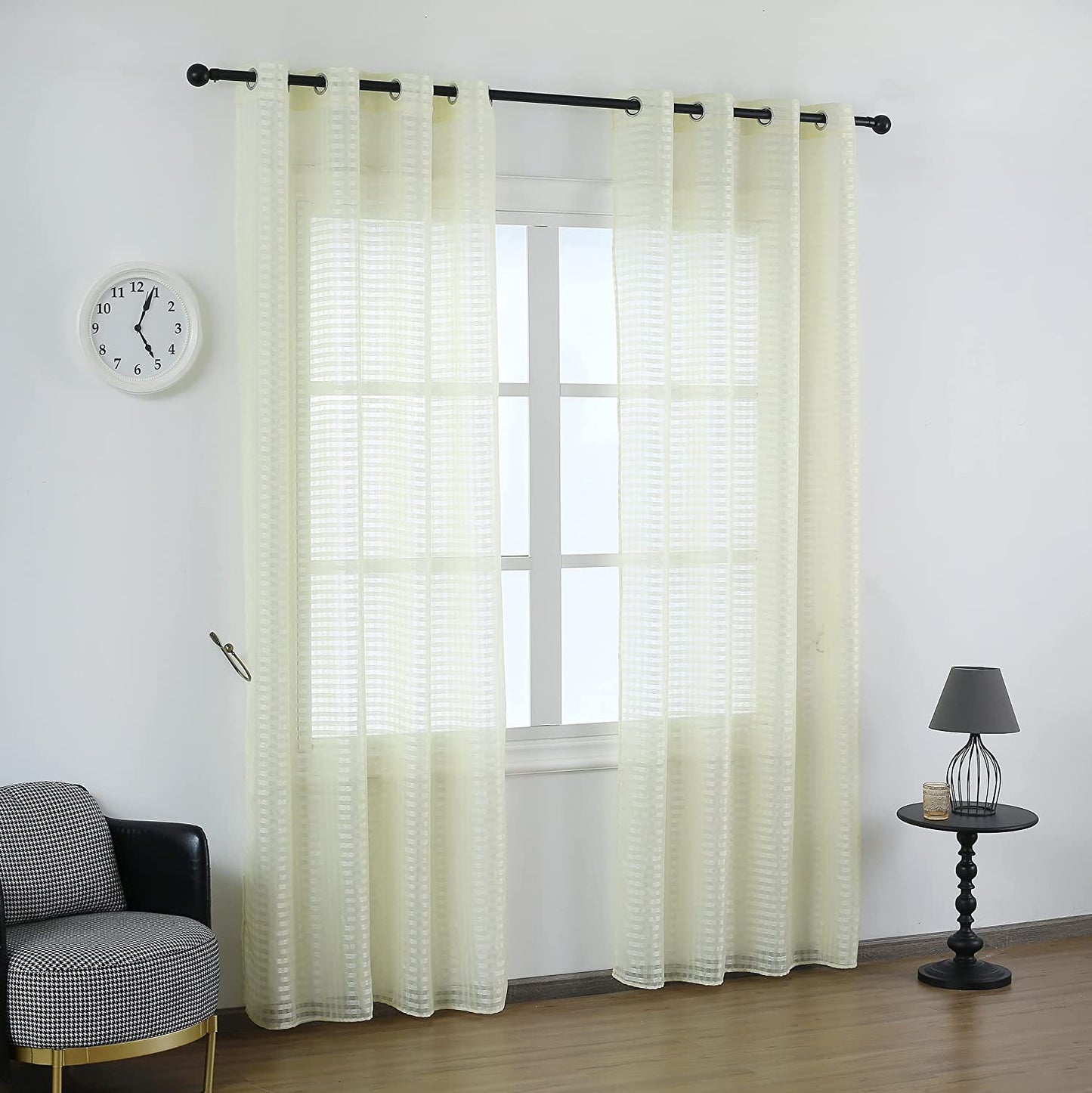 Cortina Salón Dormirotio Translúcido con diseño de Cuadrado - Visillos Transparente 140x260cm para Salón Dormitorio