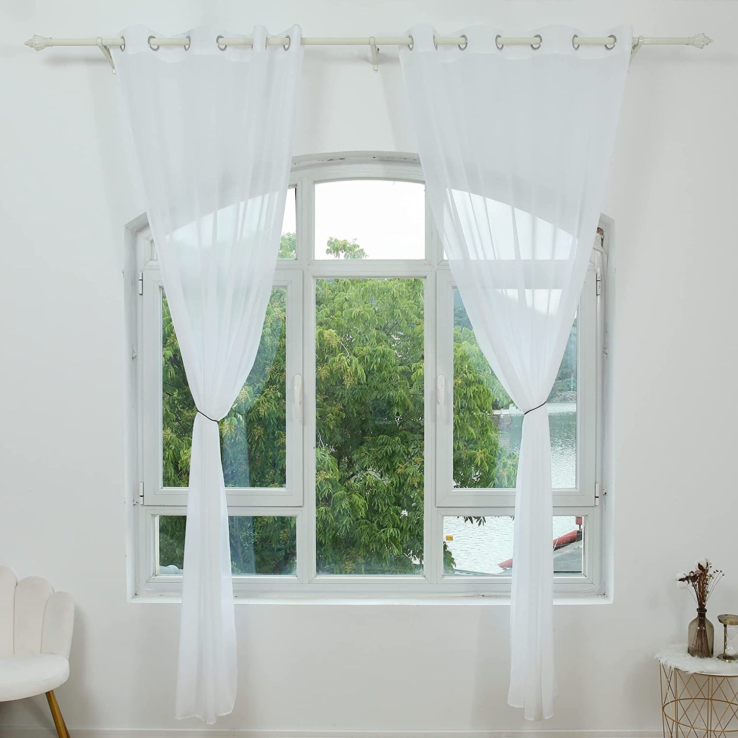 Cortina Salón Dormitorio Translucido de Gasa Estampado - Visillo Estampado Tejido de Gasa Beige para Salón Dormitorio