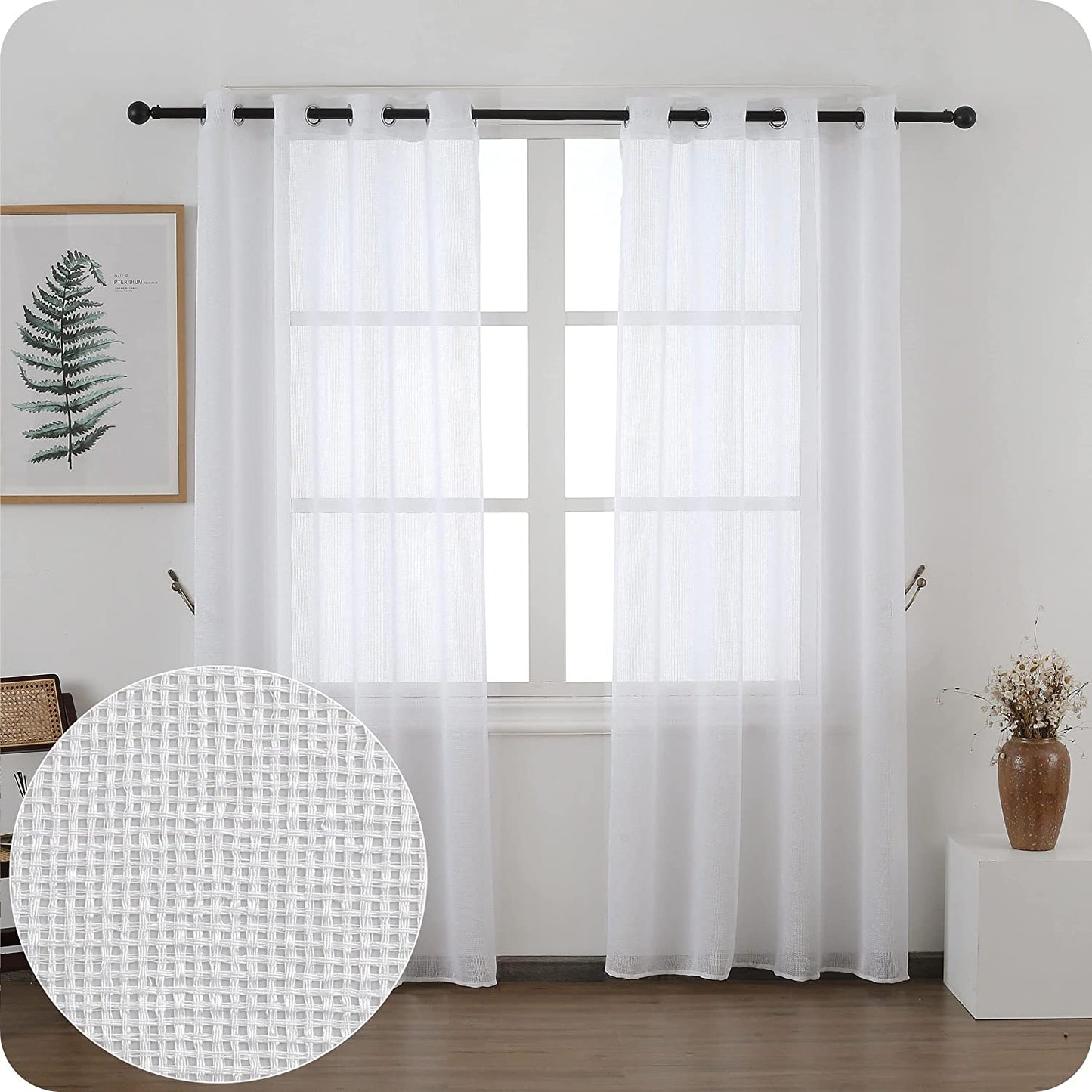 Cortina Salón Dormiorio Translúcido Tejido de Rejilla - Visillo para Ventana Cocina Comedor 140x260cm