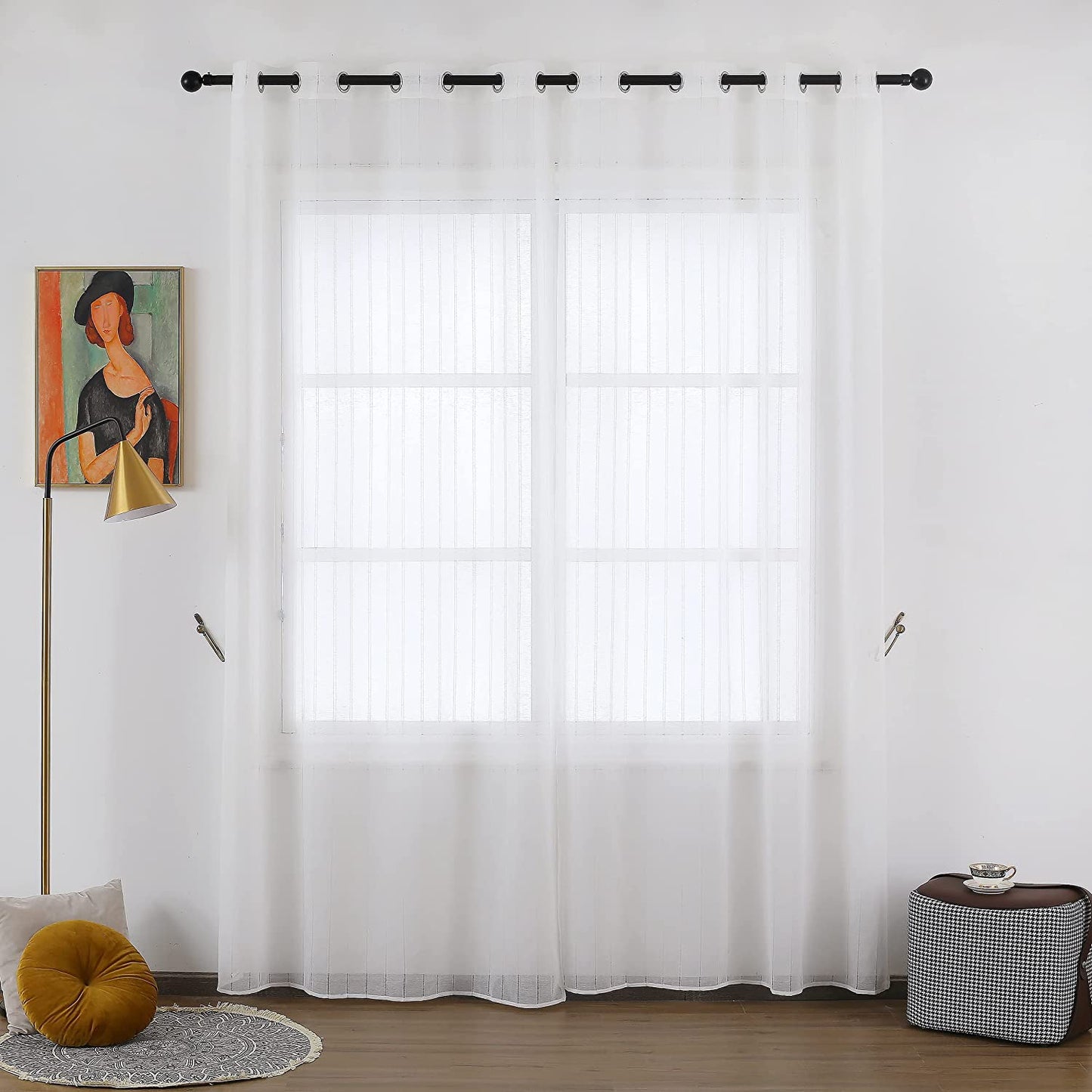 Cortina Salón Dormitorio Translúcido con diseño de Línea - Visillos Transparente 140x260cm para Salón Dormitorio