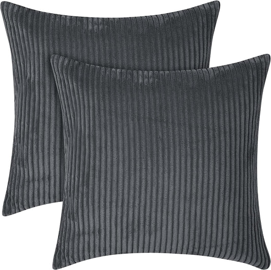 Funda de Cojines de Pana a Rayas Funda de Almohada Cuadrado Suave Decoración Moderna para Sofá Silla Habitación Cama Salón 45x45cm Gris