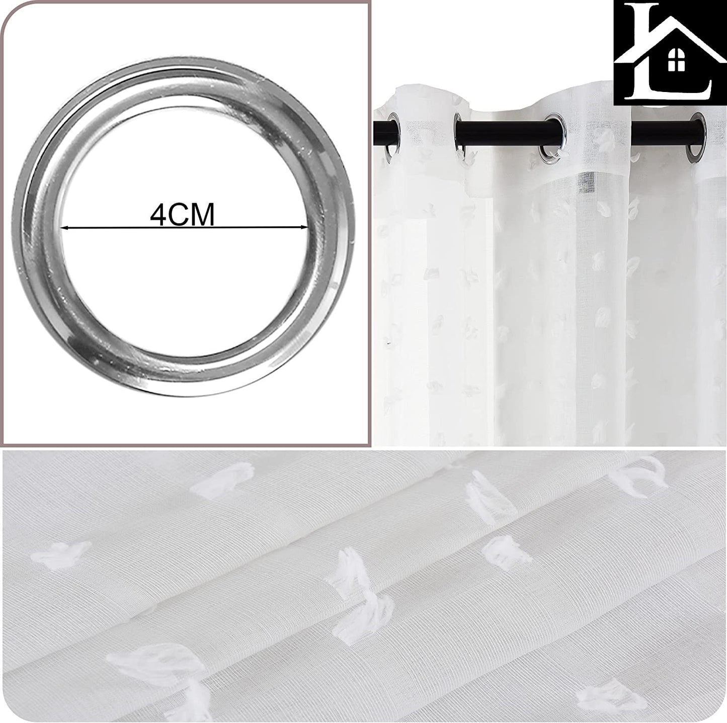 Cortina Sálon Dormitorio Translúcida con Diseño de Pompones levantados para Ventana Cocina Comedor 140x260cm Blanco