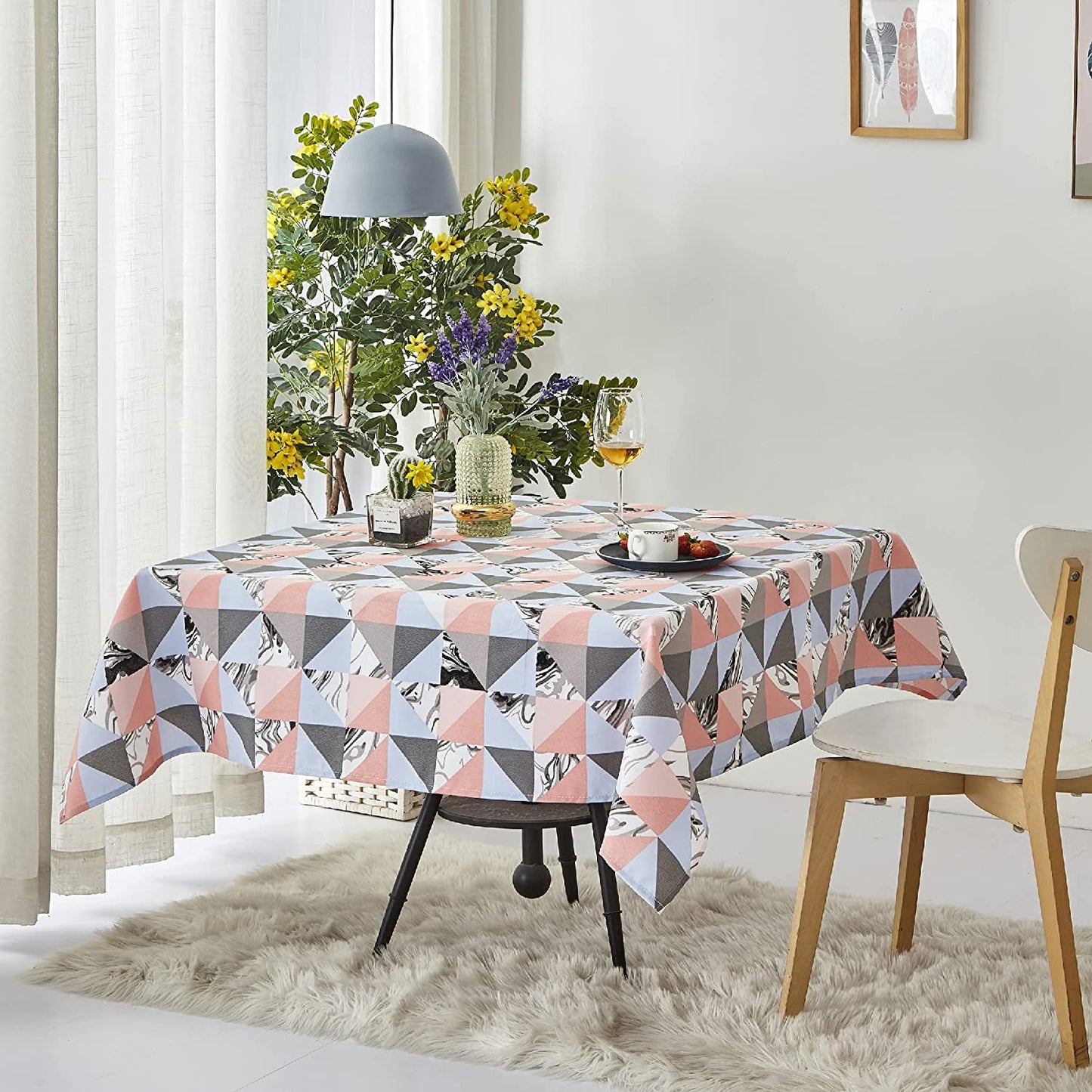 Mantel de Mesa Antimanchas Rectangular de Estampado Vintage Contemporáneo Tejido Impermeable