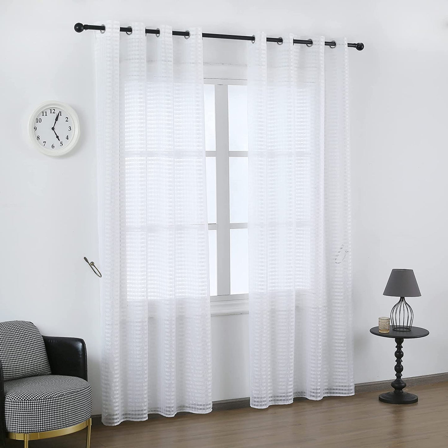 Cortina Salón Dormirotio Translúcido con diseño de Cuadrado - Visillos Transparente 140x260cm para Salón Dormitorio