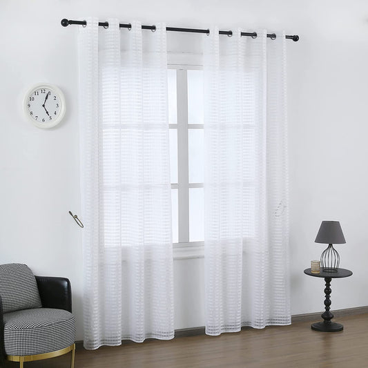 Cortina Salón Dormirotio Translúcido con diseño de Cuadrado - Visillos Transparente 140x260cm para Salón Dormitorio